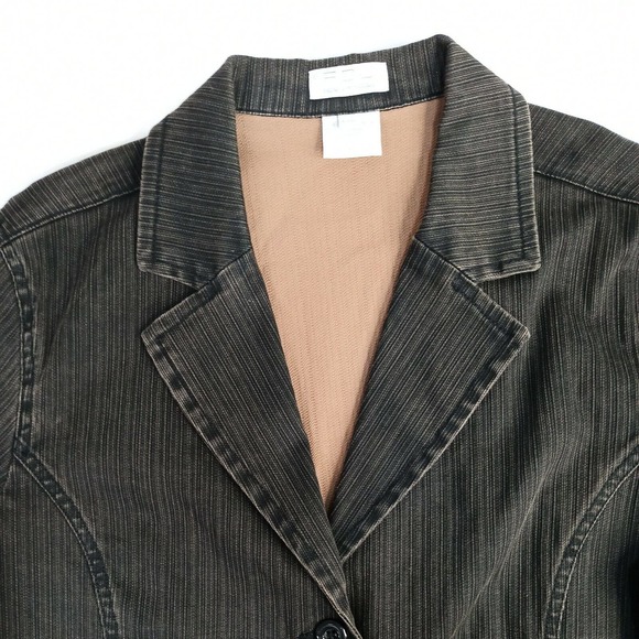 FdJ French Dressing Women's Large Brown Stretch Denim Jacket Button Up Pockets - Picture 4 of 12